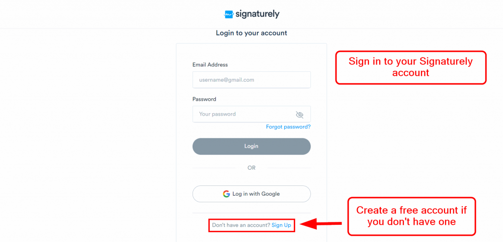Log in to Signaturely