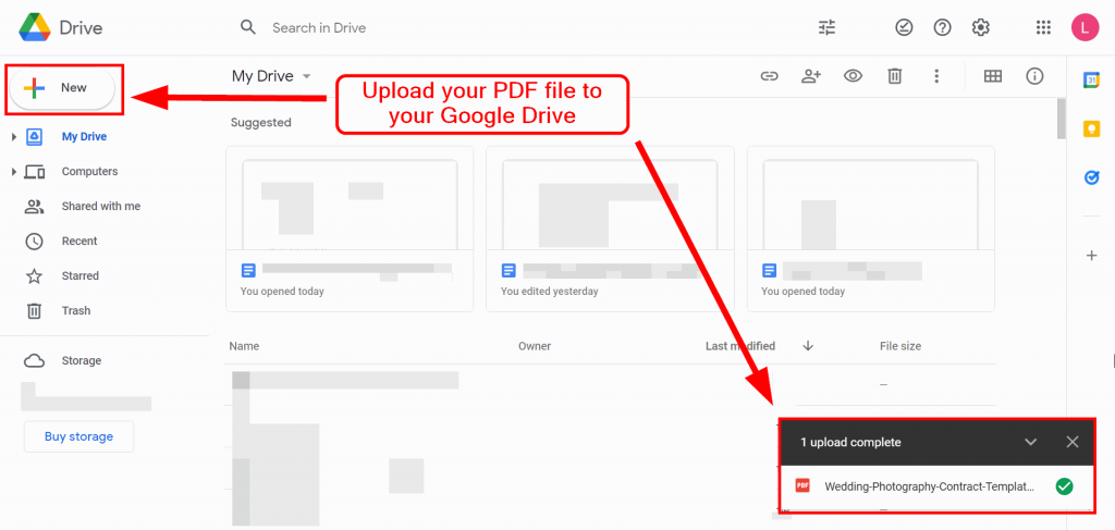 Upload the document on Google Drive