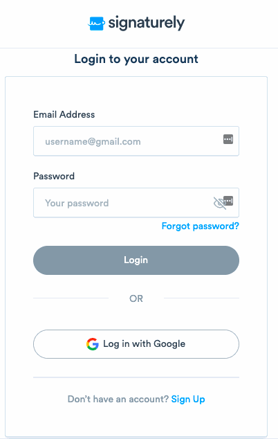 Signaturely Login page