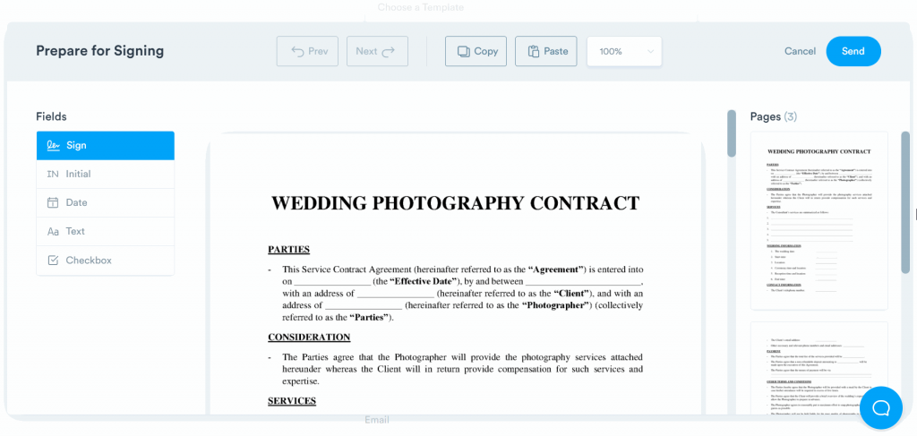 Wedding photography contract