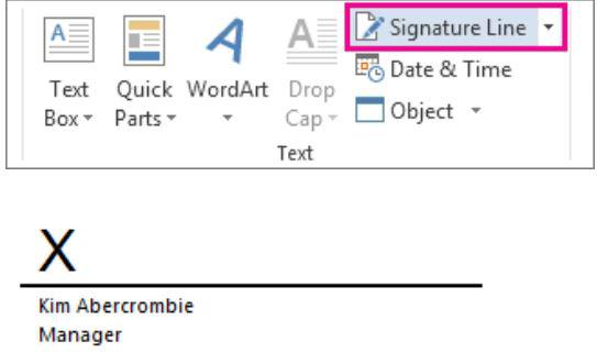 Insert signature line on word document