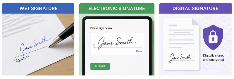 Wet vs Electronic vs Digital Signatures
