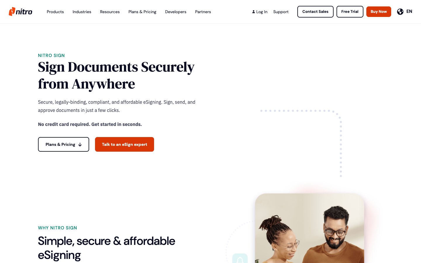 Nitro Sign product page showing its e-signature software
