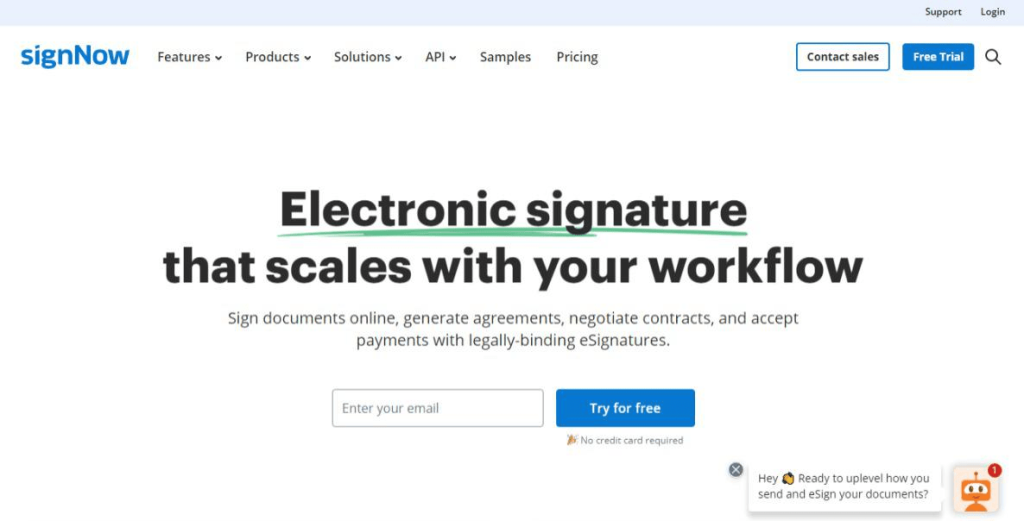 signNow is a feature-rich eSignature application with bucket loads of functionality.