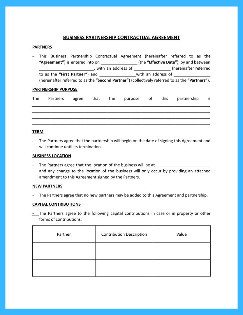 business partnership agreement form