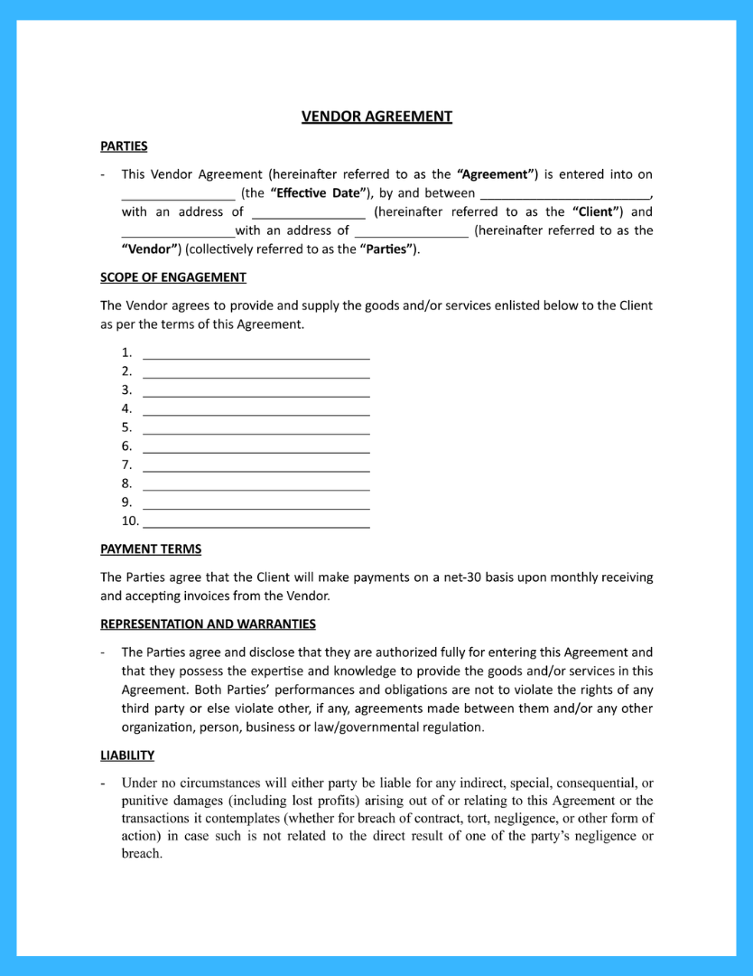 Vendor Contract Template Free