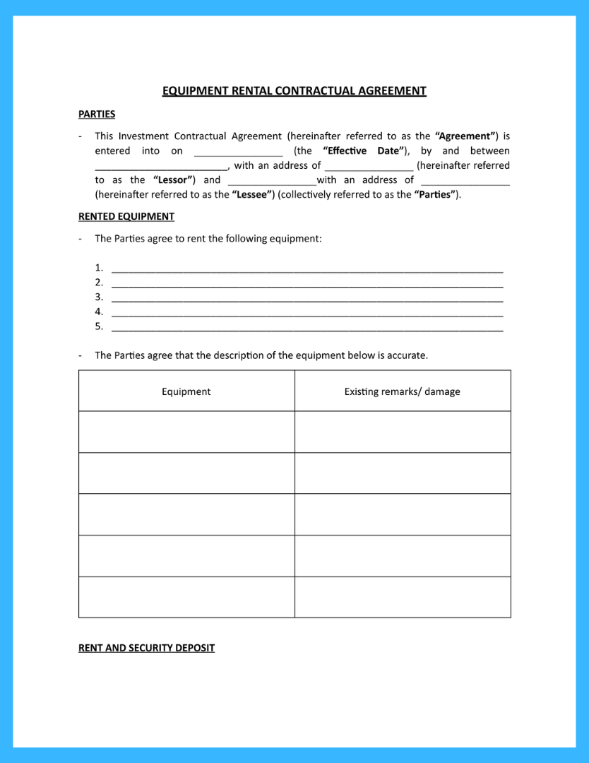 Free Equipment Rental Agreement Template For Download