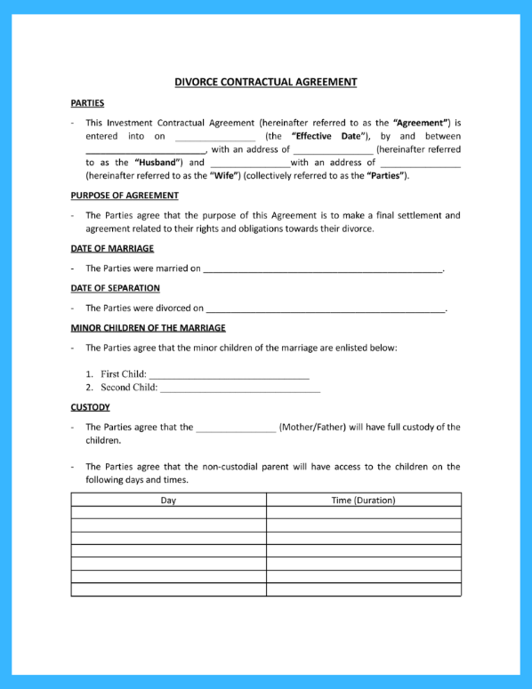 financial agreement divorce template