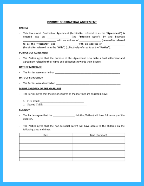 Free Divorce Settlement Agreement Template Separation And Debt