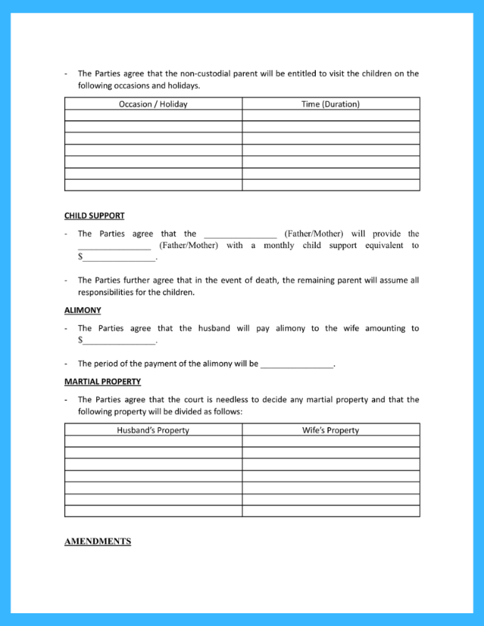 divorce agreement template