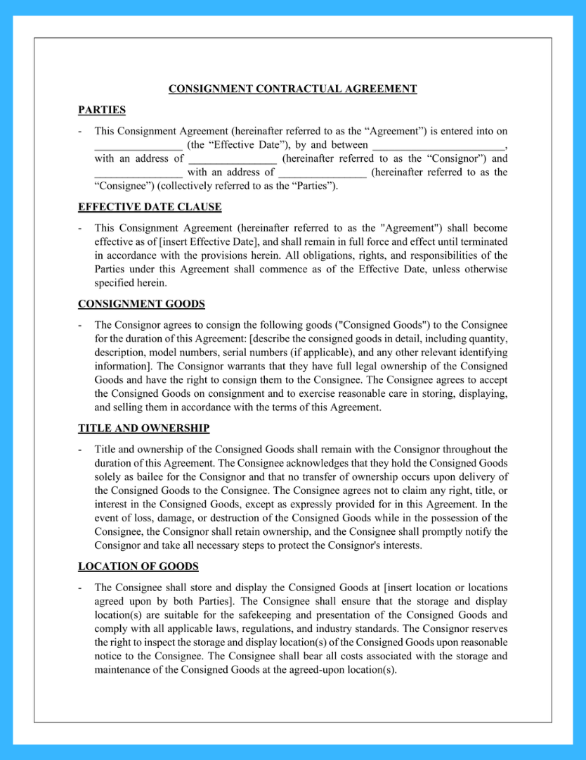 Consignment Agreement Form Professional Consignment Contract Template Consignment Agreement Form Professional Consignment Contract Template