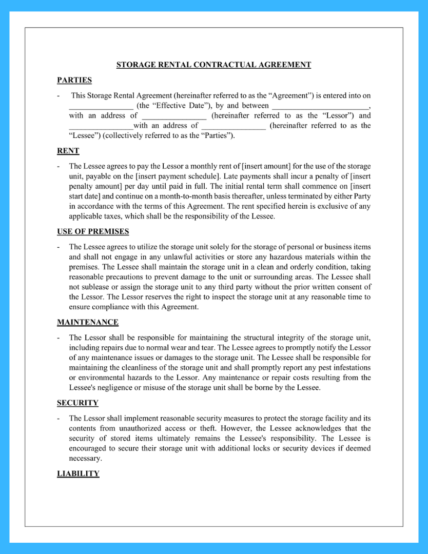 Free Simple Storage Rental Agreement Template Word Docsample Self 
