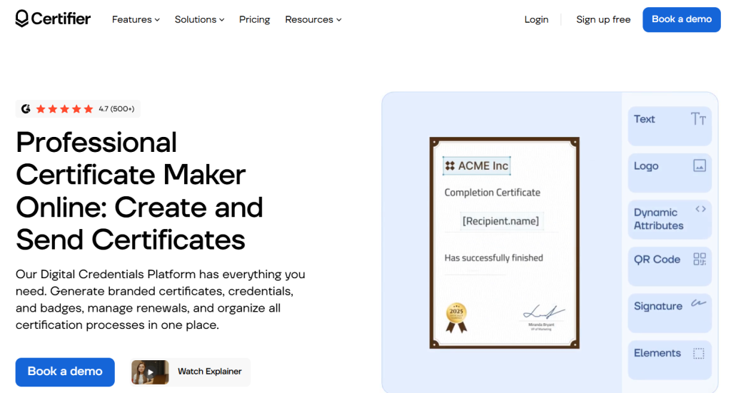 Certifier screenshot