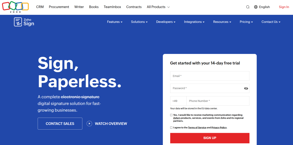 7. Zoho Sign