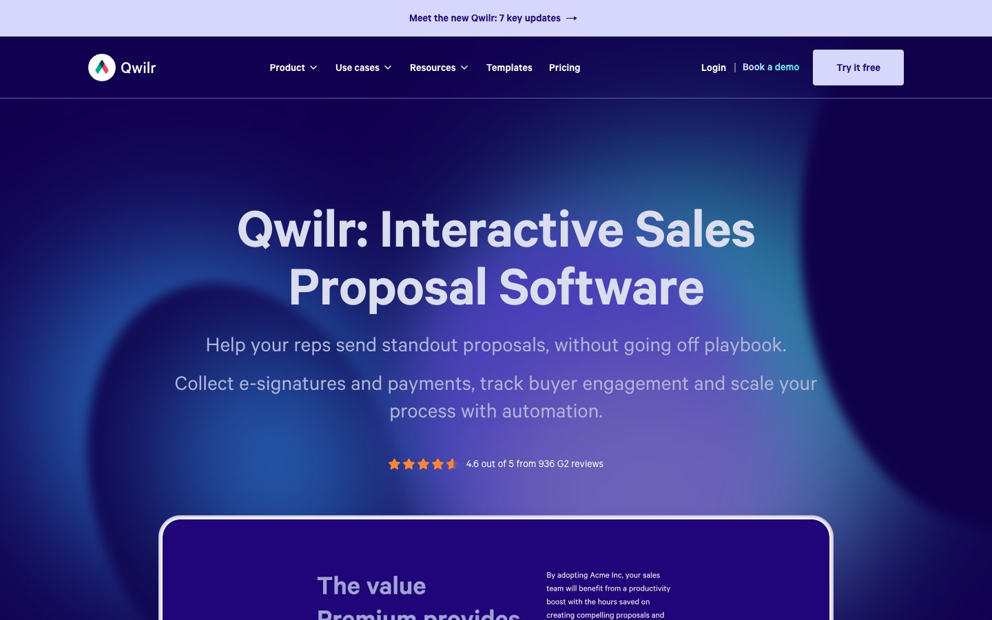 Qwilr product overview page showing an interactive proposal