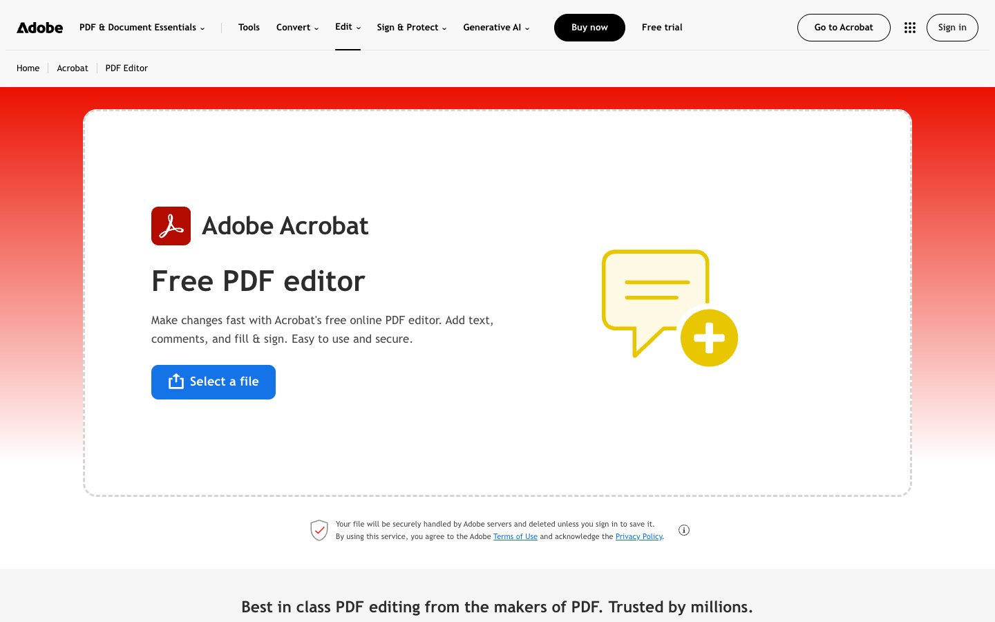 Adobe Acrobat product page for editing, converting and signing PDFs