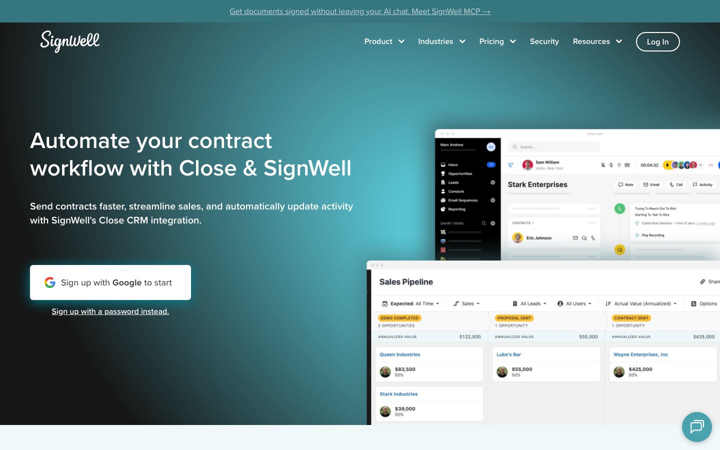 SignWell homepage showing its e-signature app